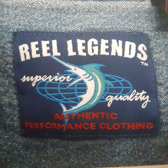 Reel Legends Vintage Shirt-Jacket Men's Large Blue Denim Shacket Elbow Patches - Picture 6 of 11